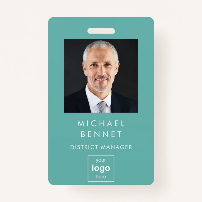 Modern Basic Green Corporate Photo ID ID Badge (Front)