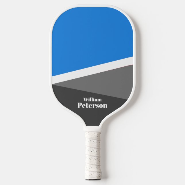 Modern Basic Light Blue Grey Shades Custom Name  Pickleball Paddle (Front)
