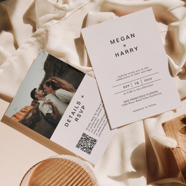 Modern Basic Photo QR Code Wedding Rsvp Invitation (Creator Uploaded)