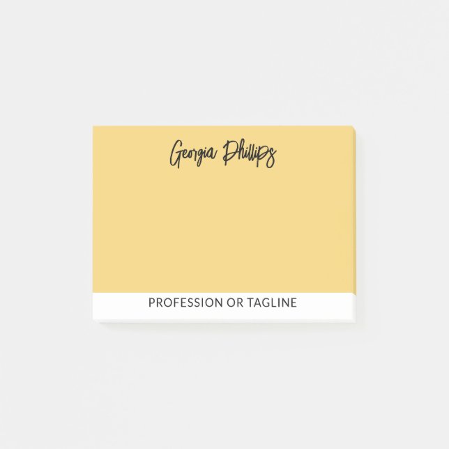 Modern Basic Soft Yellow Name & Profession Post-it Notes (Front)
