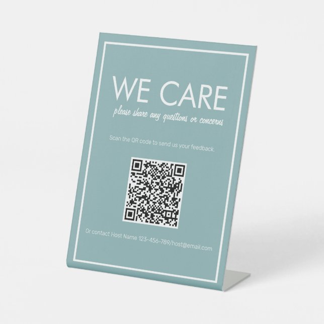 Modern Basic Teal QR Code Feedback Counter Sign (Front)