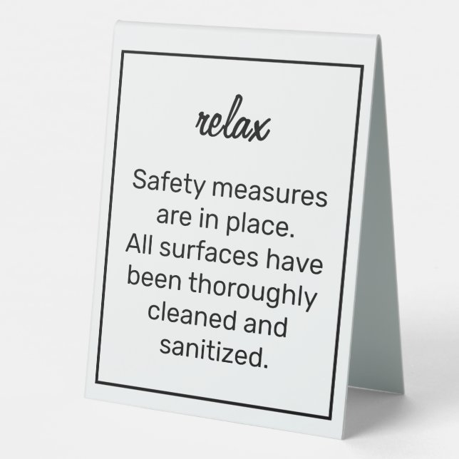 Modern Basic White Clean Sanitise Table Tent Sign (Back)