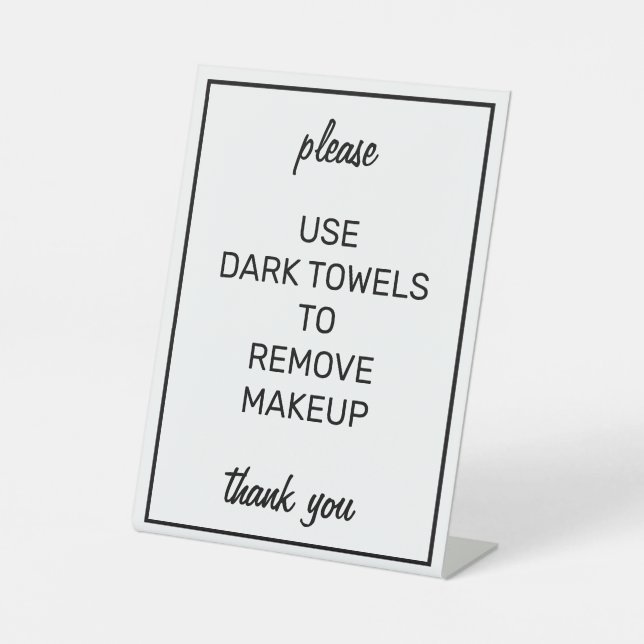 Modern Basic White Makeup Towel Counter Sign (Front)