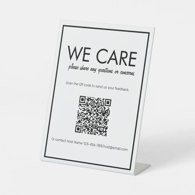 Modern Basic White QR Code Feedback Counter Sign (Front)