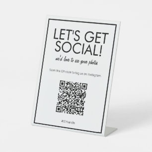 Modern Basic White Social Media QR Code Table Sign