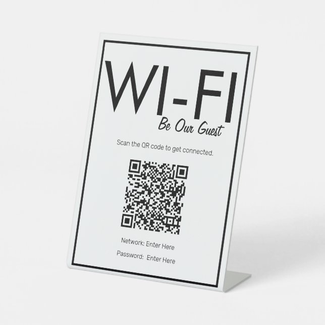 Modern Basic White Wi-Fi QR Code Pedestal Sign (Front)
