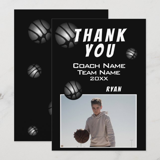 Modern Basketball Ball Photo Thank you Coach  Card (Front/Back)
