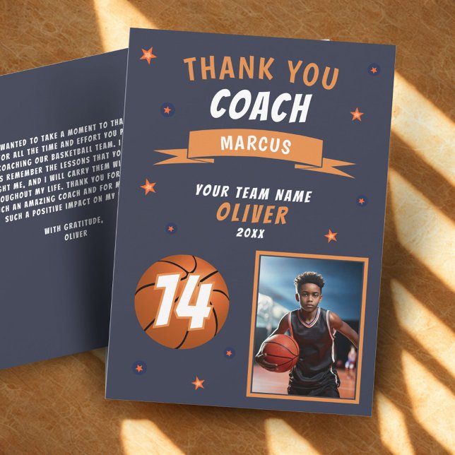Modern Basketball Ball Photo Thank you Coach Card (Creator Uploaded)