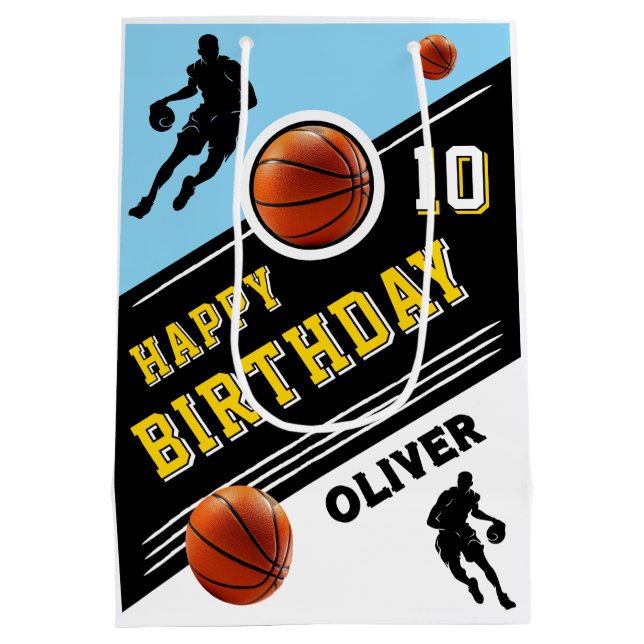 Modern Basketball Ball Player Themed Birthday  Medium Gift Bag (Back)