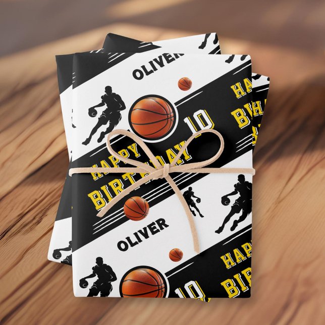 Modern Basketball Ball Player Themed Birthday  Wrapping Paper Sheet (Creator Uploaded)