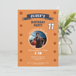 Modern Basketball Ball Sports Birthday Photo Invitation