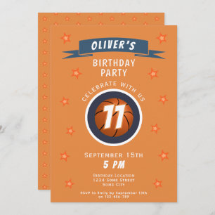 Modern Basketball Ball Star Sports Birthday Invitation