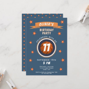 Modern Basketball Ball Star Sports Birthday Invitation