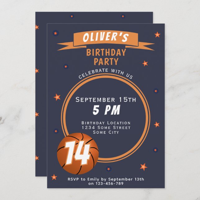 Modern Basketball Ball Themed Sports Invitation (Front/Back)
