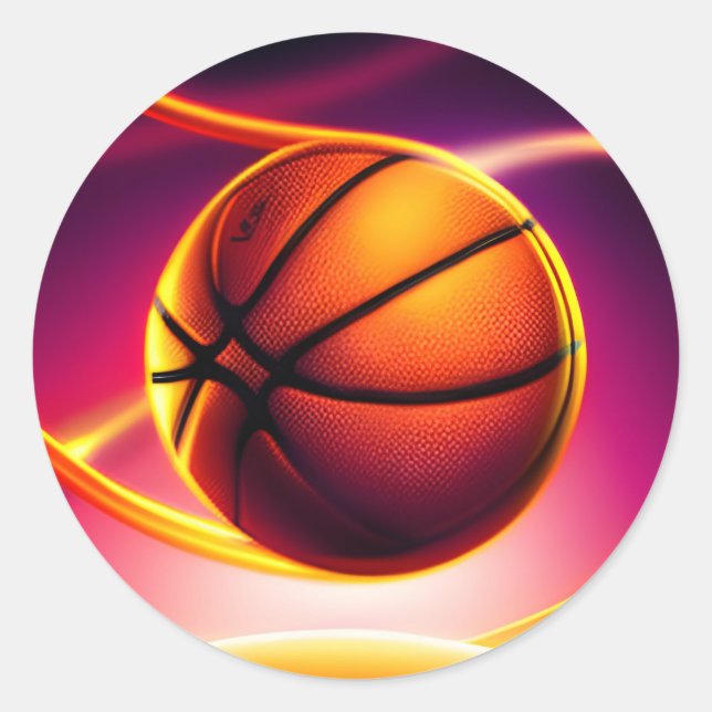 Modern Basketball Ball Vivid Sports  Classic Round Sticker (Front)