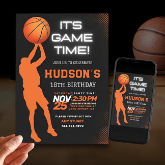 Modern Basketball Birthday Kids Sports Party Invitation