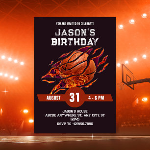 Modern Basketball fire birthday Invitation