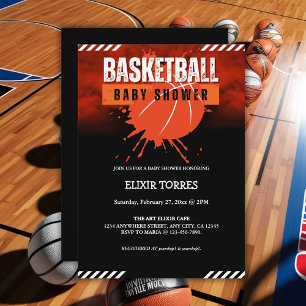 Modern Basketball Orange Ball Baby Shower Invitation