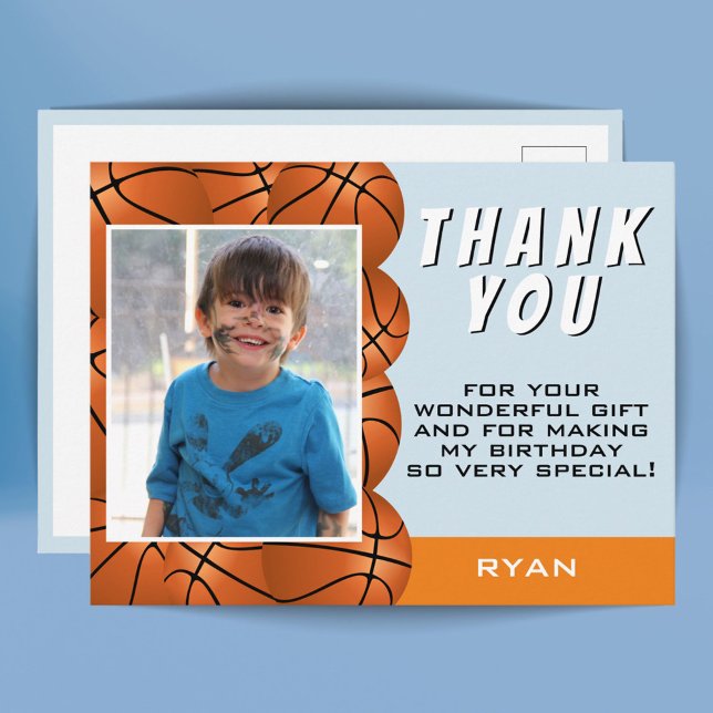 Modern Basketball Photo Birthday Thank you Postcard (Creator Uploaded)