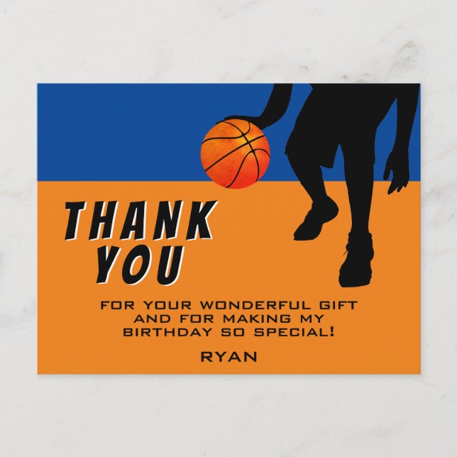 Modern Basketball Player Birthday Thank you Postcard (Front)