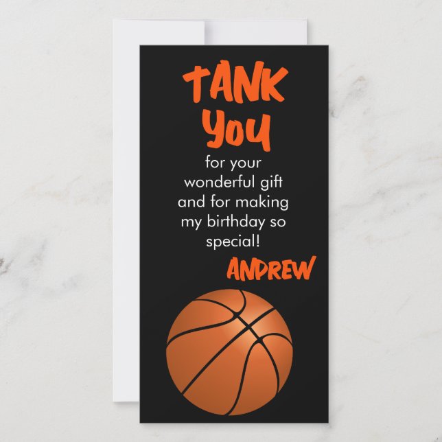 Modern Basketball Sports Birthday Thank You Card (Front)