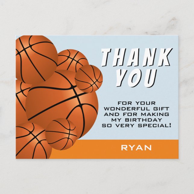 Modern Basketball Sports Kids Birthday Thank you Postcard (Front)