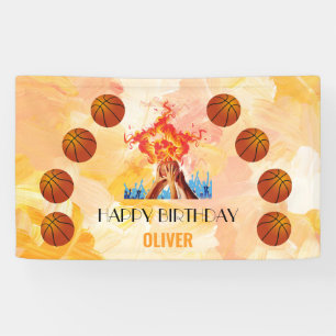 modern Basketball Sports player Birthday Party boy Banner