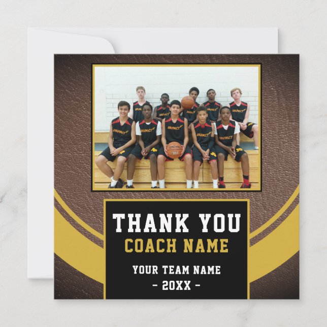 Modern Basketball Team Coach Photo Thank You Card (Front)