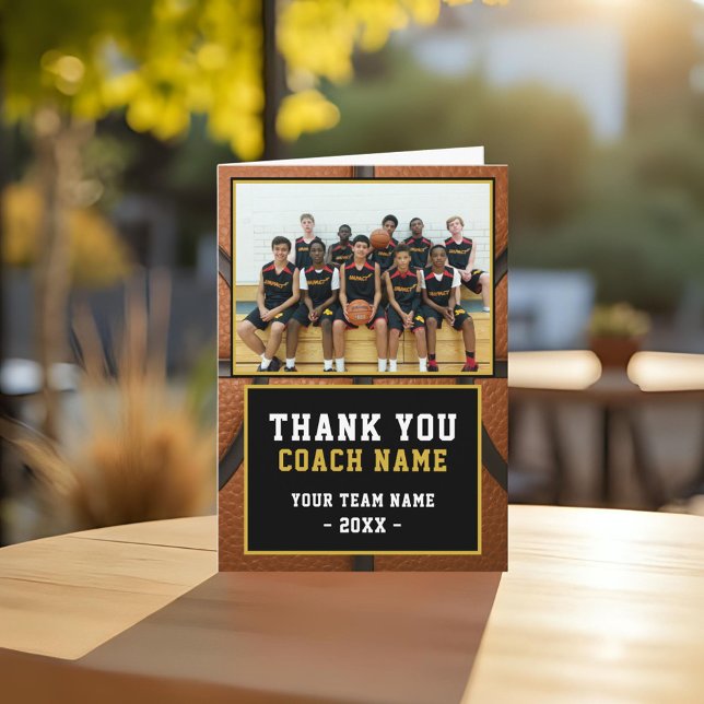 Modern Basketball Team Coach Photo Thank You Card (Creator Uploaded)