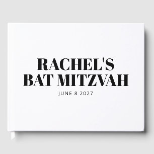 Modern Bat Mitzvah Black and White Personalised Guest Book