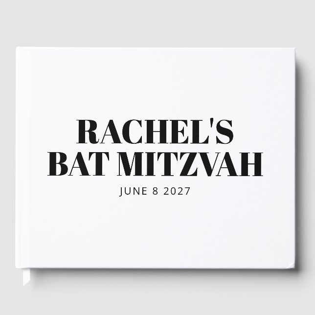 Modern Bat Mitzvah Black and White Personalised Guest Book (Front)