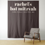 Modern Bat Mitzvah Brown Custom Photo Backdrop Tapestry<br><div class="desc">This personalized bat mitzvah photo backdrop features a rich brown background with ivory cream typography and a bold, name-forward layout. Customize the name, date, and location to create a polished backdrop for photos, entrances, or party spaces. The large-scale design makes it easy for guests to gather and capture memories throughout...</div>