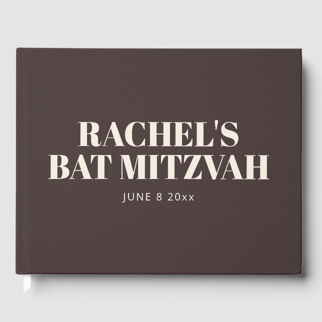 Modern Bat Mitzvah Brown Personalised Name Memory Guest Book (Front)