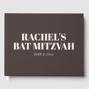 Modern Bat Mitzvah Brown Personalized Name Memory Guest Book