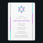 Modern Bat Mitzvah Invitations | Purple   Teal<br><div class="desc">Simple modern Bat Mitzvah invitations featuring Star of David design with purple,  teal and silver accents. Personalise online with your Mitzvah details.</div>