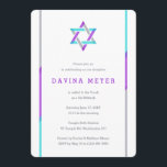 Modern Bat Mitzvah Invitations | Purple   Teal<br><div class="desc">Simple modern Bat Mitzvah invitations featuring Star of David design with purple,  teal and silver accents. Personalise online with your Mitzvah details.</div>