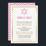 MODERN BAT MITZVAH INVITE gold pink jewish star<br><div class="desc">by kat massard >>> www.simplysweetPAPERIE.com <<< A simple, yet classy design for your son's BAT MITZVAH celebration. Wow your friends and family with this little number ;D Setup as a template it is simple for you to add your own details, add your photo or hit the customise button and you...</div>