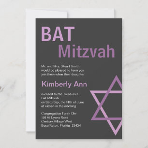 Modern Bat Mitzvah Invitiation- Dark Gray & pink Invitation
