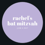 Modern Bat Mitzvah Lavender Purple Personalised  Classic Round Sticker<br><div class="desc">Modern Bat Mitzvah Lavender Purple Personalised Round Sticker</div>