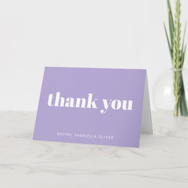 Modern Bat Mitzvah Lavender Purple Personalised Thank You Card (Front)