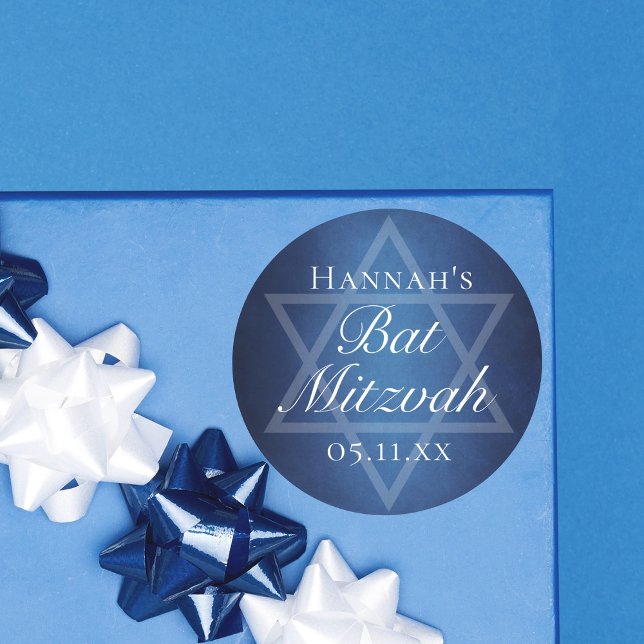 Modern Bat Mitzvah Party Blue Star of David Custom Classic Round Sticker (Creator Uploaded)
