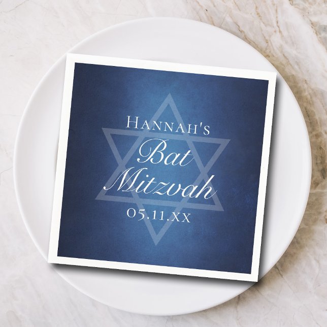 Modern Bat Mitzvah Party Blue Star of David Custom Napkin (Creator Uploaded)