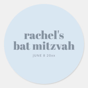 Modern Bat Mitzvah Soft Blue Personalised Favour Classic Round Sticker