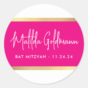 MODERN bat mitzvah ultra trendy pink gold Classic Round Sticker