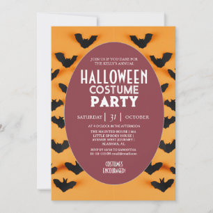 Modern Bat Pattern Halloween Costume Party Invitation