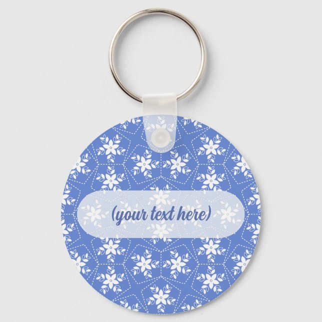 Modern Batik Pattern White Jasmine Floral Flower Key Ring (Front)