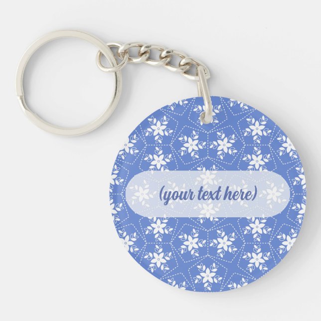 Modern Batik Pattern White Jasmine Floral Flower Key Ring (Front)