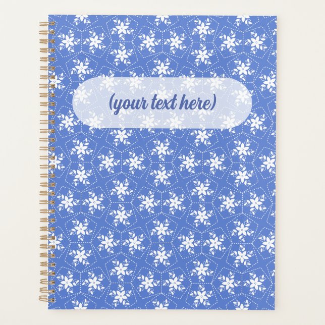Modern Batik Pattern White Jasmine Floral Flower Planner (Front)