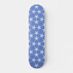 Modern Batik Pattern White Jasmine Floral Flower Skateboard