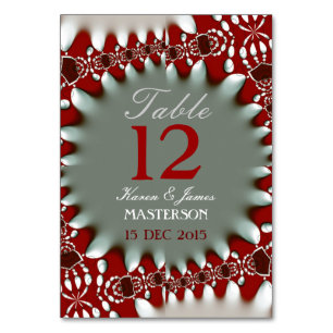 Modern Batik Red+White Wedding Table Number Card